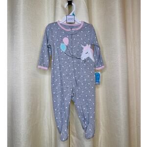 Carters Unicorn with baloons gray whit polka dot footed pajamas NWT
